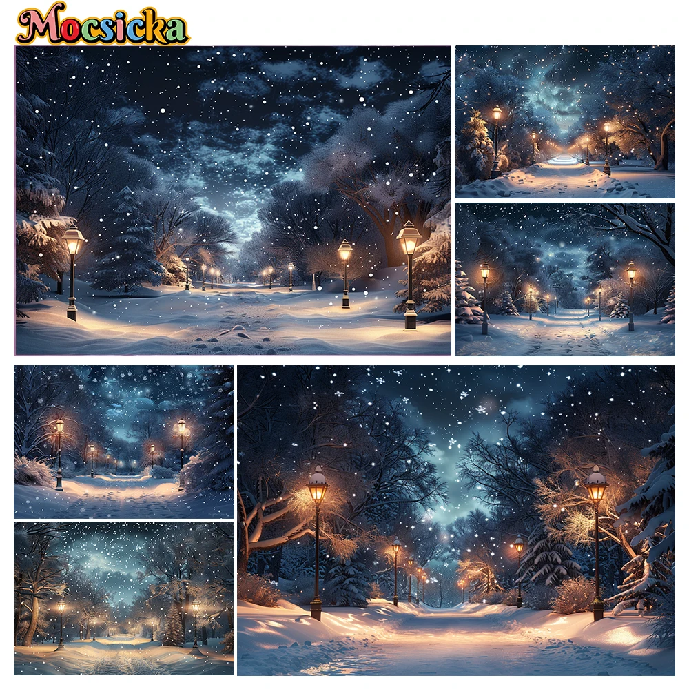 Mocsicka Winter Christmas Photography Background Park Path Holiday Party Adult Child Portrait Photo Backdrops Studio