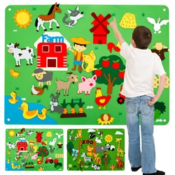 3,5ft Kinderen Leren Vilten Bord Boerderijdieren Vilt-Board-Verhaal Set Vroeg Leren Interactieve Speelset Dierentuin Flanellen Bord