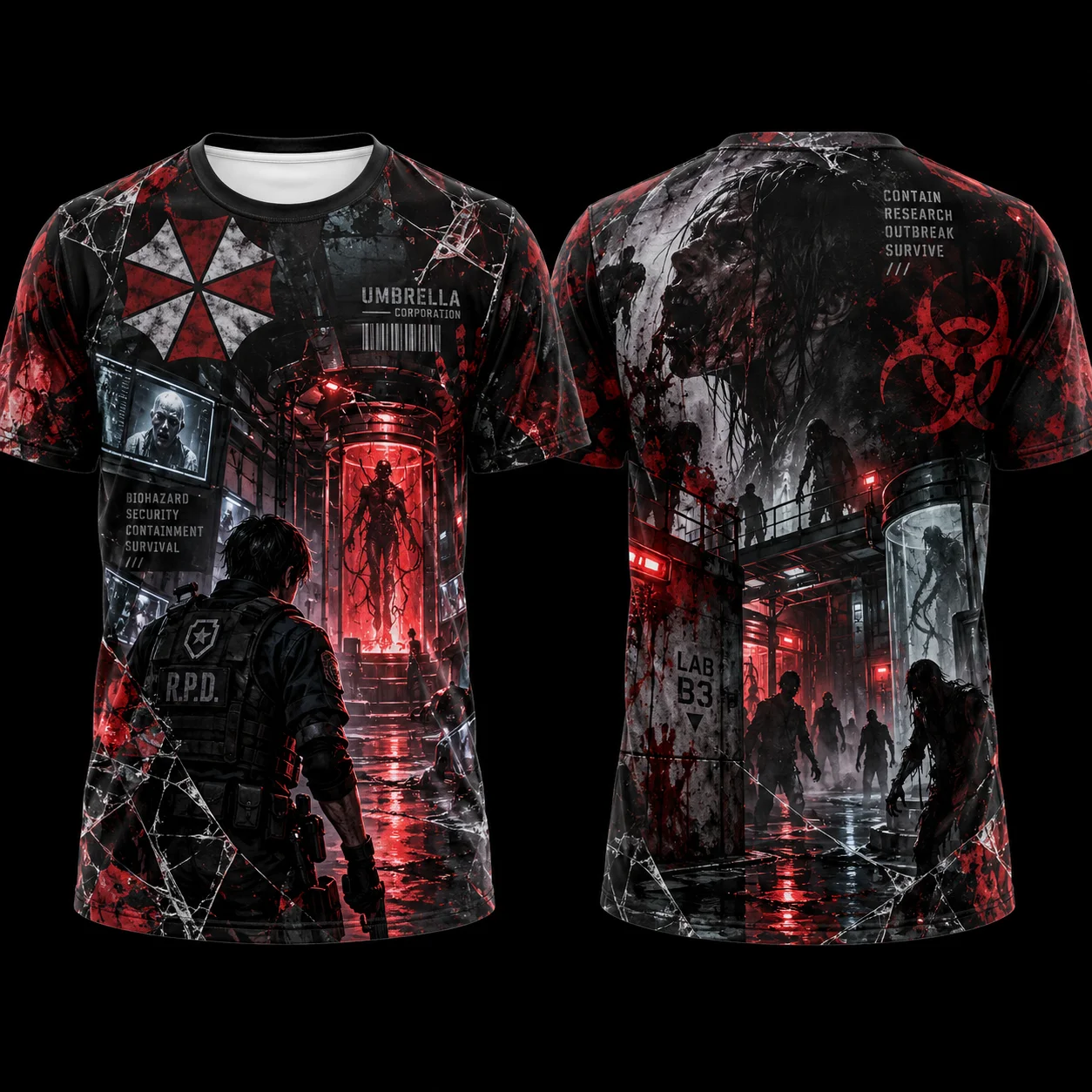 New Trendy Zombie Crisis Pattern 3D Printed Large-sized Loose Short-sleeved Men's and Women's Identical Casual Shirt