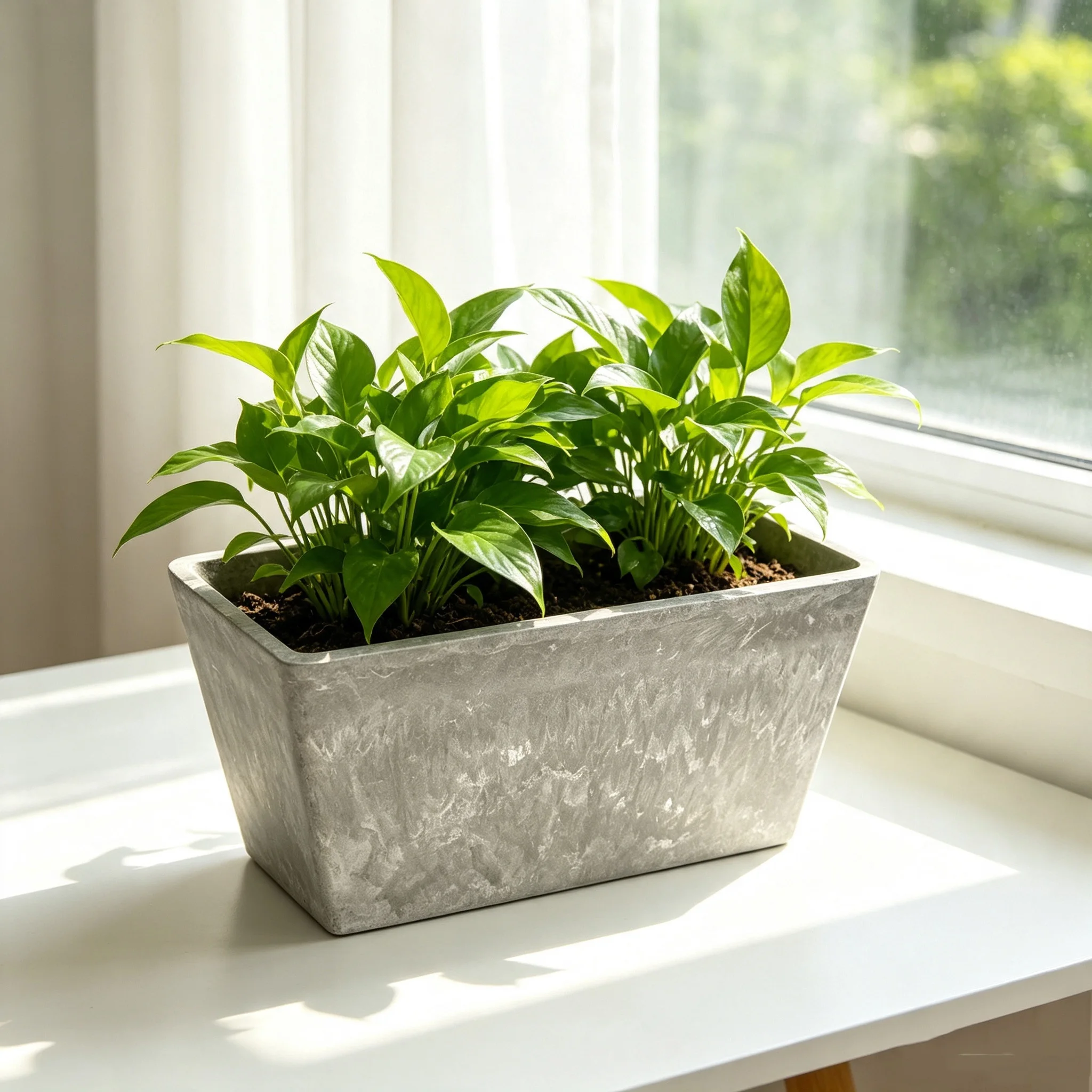 Stone Pattern Plastic Outdoor Windowsill Flower Pot Rectangular Cement Color Eco Friendly Planter for Garden Balcony Decor