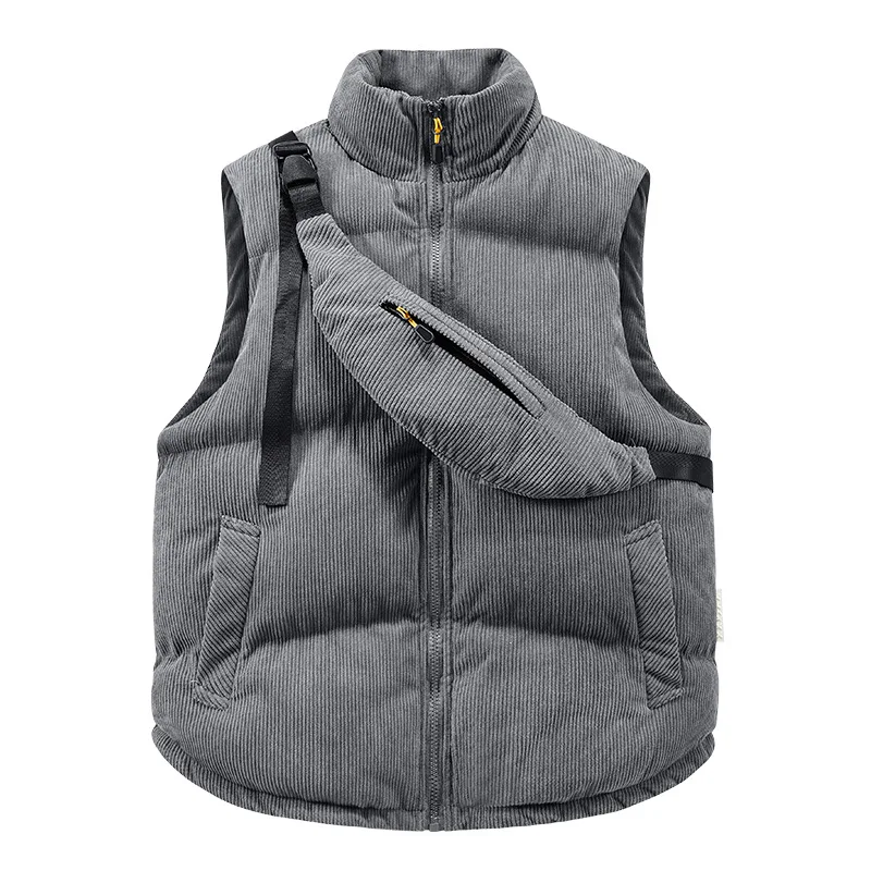 Autumn Winter Corduroy Stand Collar Quilted Vest Men's Casual Sleeveless Jacket