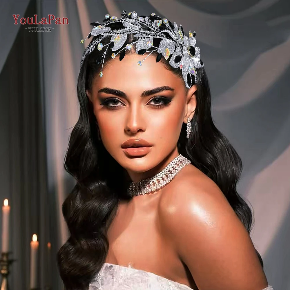 

TOPQUEEN Luxury Rhinestone Bridal Headband Wedding Headpieces Handmade Women Alloy Flower Hair Jewelry Party Accessories HP865