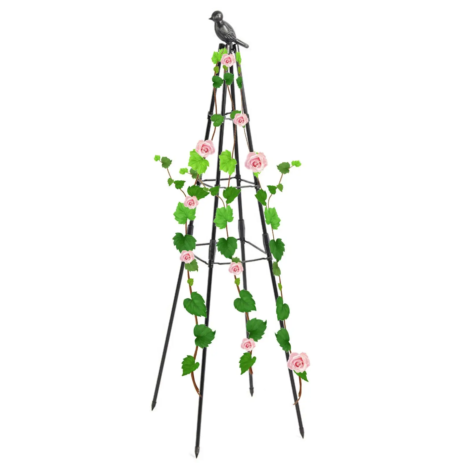 160cm Metal Garden Obelisk Trellis Plant Climbing Frame Climbing Plant Support with Bird Sculpture Weather-Proof Easy to Install