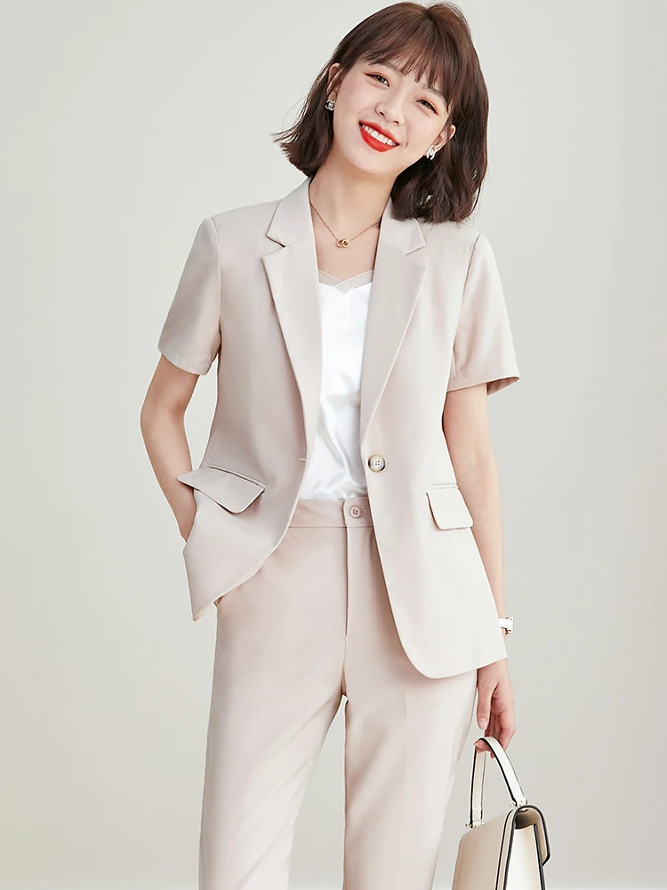 

Casual ort Sve Women's Suit Profional Hotel Front Desk Manager Work orm Thin Faionable Ensemble Polyester Blend
