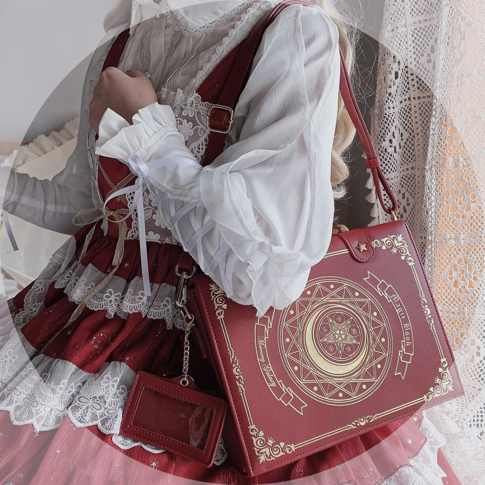 Bolsa Lolita con estampado de estrellas para niñas, bolso cruzado con estampado dorado, accesorio de Cosplay, uniforme JK para estudiantes, regalo