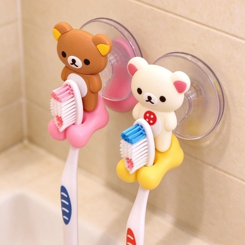 Rilakkuma Cute Toothbrush Holder Suction Cup Toothbrush Holder Wall Mounted Toothbrush Bathroom Organizer