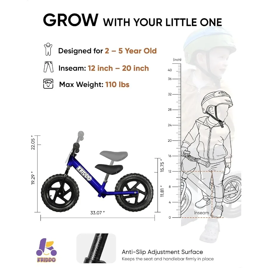 幼児用バランスバイク 2歳、18ヶ月から5歳向け、12インチのプッシュバイク、カスタマイズプレート付き（ステッカー3セット付属）