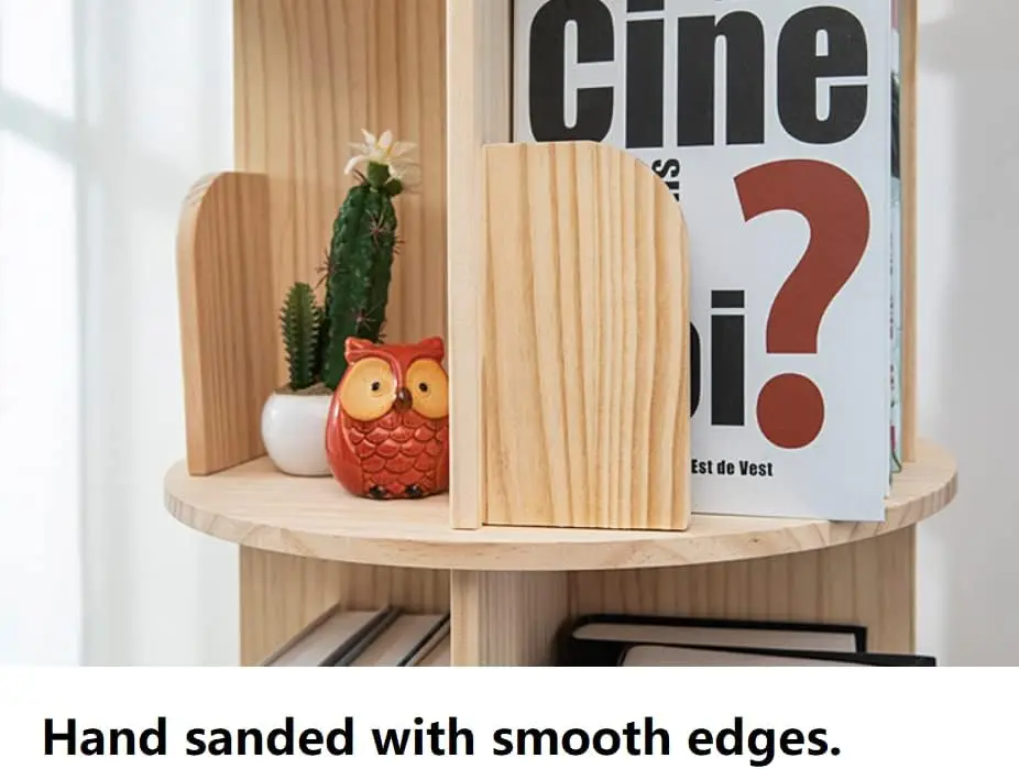 나무 회전 책장 360도 디스플레이 플로어 스탠딩 책장 어린이 및 성인용 다기능 정리함 (2단)