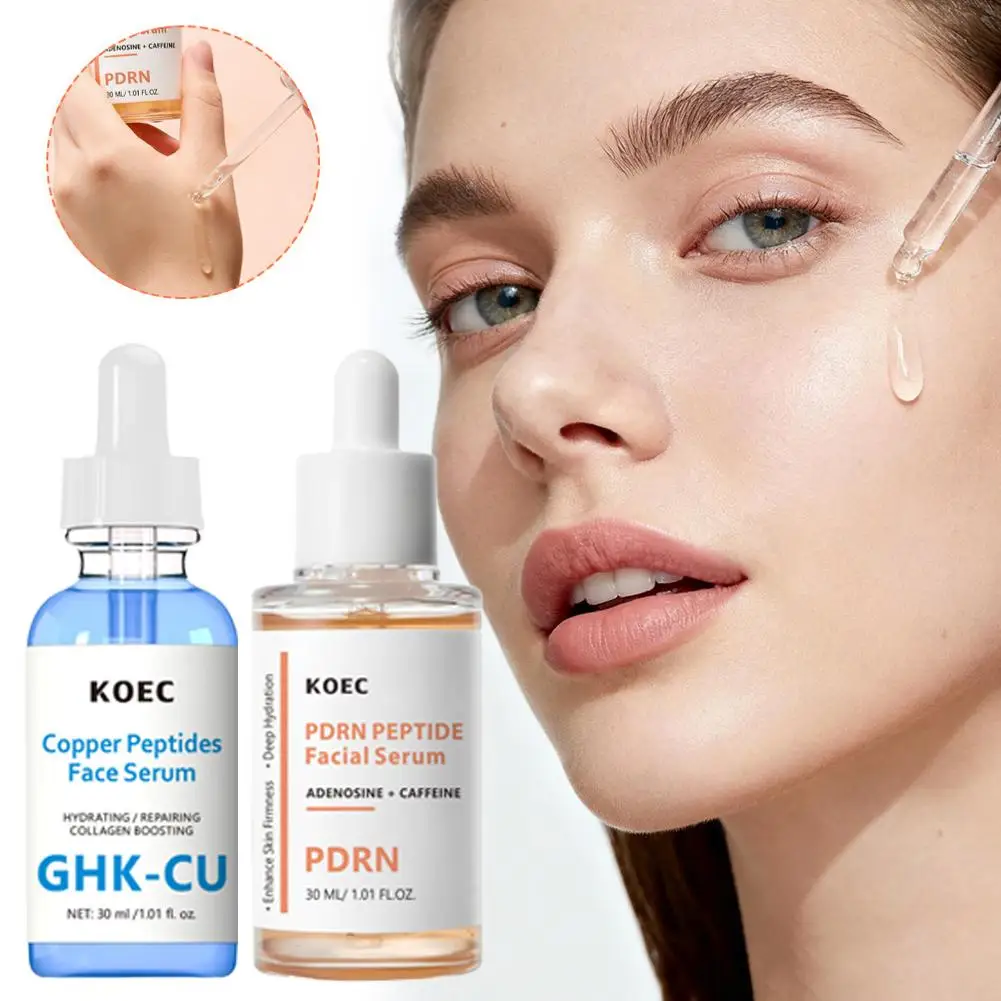 30ml Hydrating Repairing Collagen Boosting Essence PDRN Peptide Serum Adenosine Caffeine GHK-CU Blue Copper Peptides Face Serum