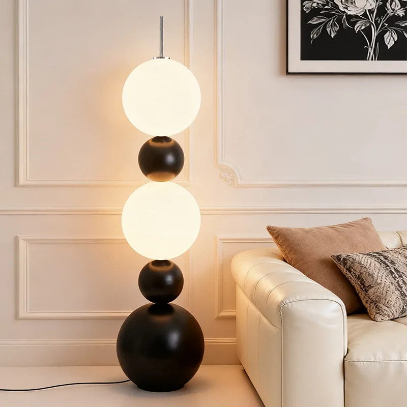 Italian Designer Black Wrought Iron Floor Lamps White Acrylic Ball Lampshade Living Room Bedroom Restaurant Study Standing Light