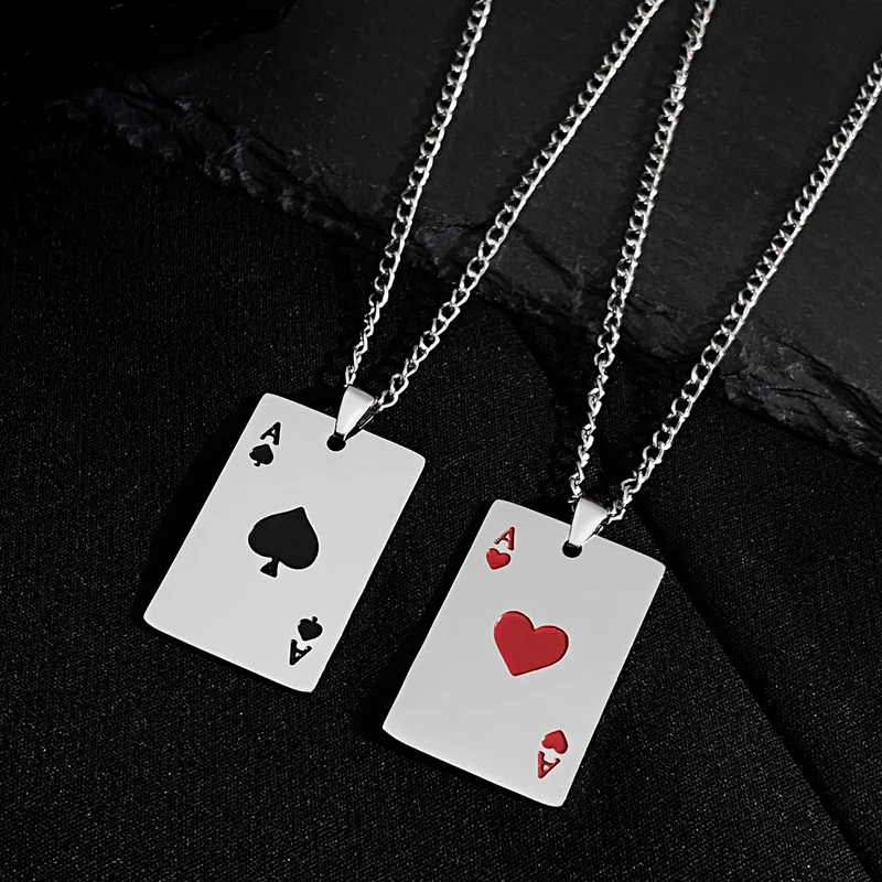 Hip-hop Declaration Card Spades Heart Necklace for Men Women Simple Pendant Necklace Fashion Punk Casual Versatile Jewelry Gift