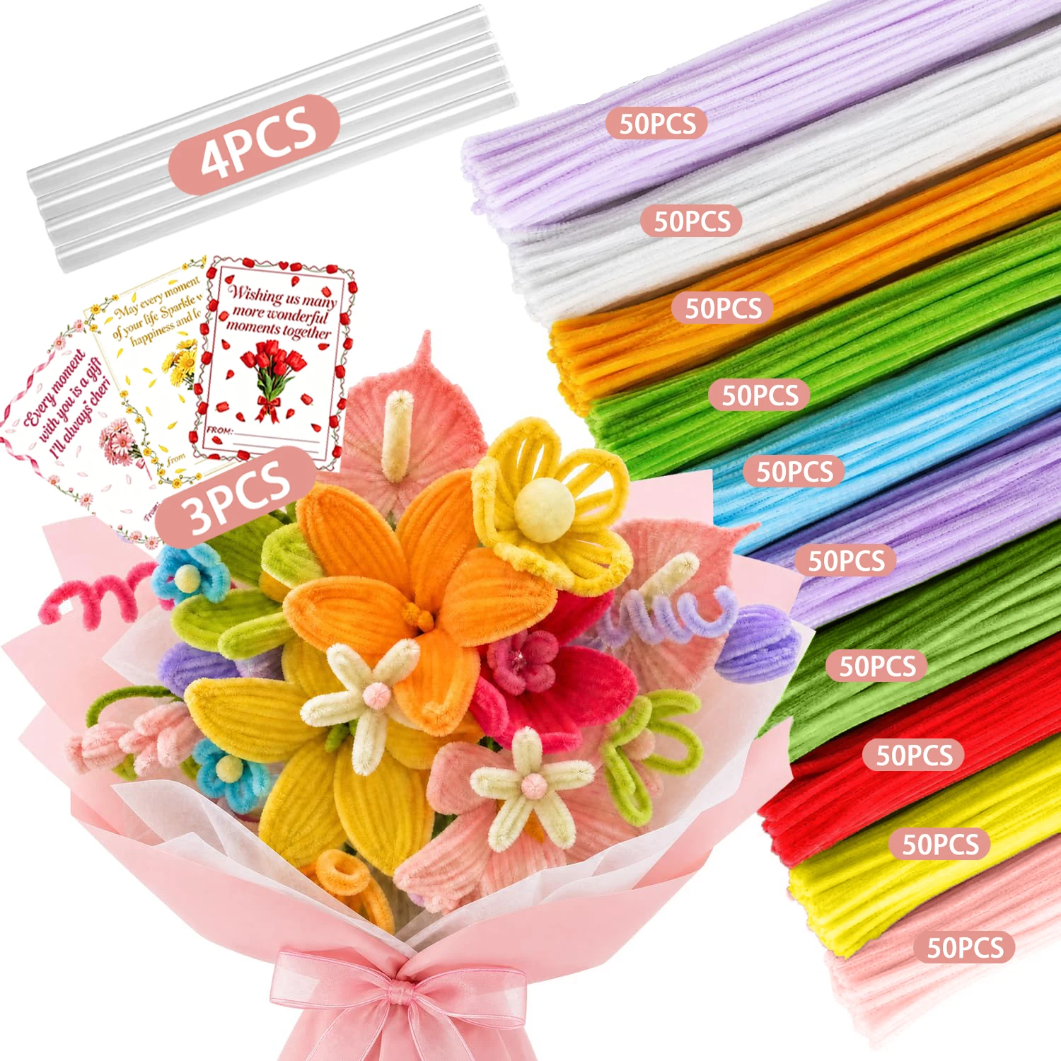 507/679 Pcs Pipe Cleaners, Chenille Fluffy Sticks, Floral Handicrafts, Home Party Decor, Handmade Creations