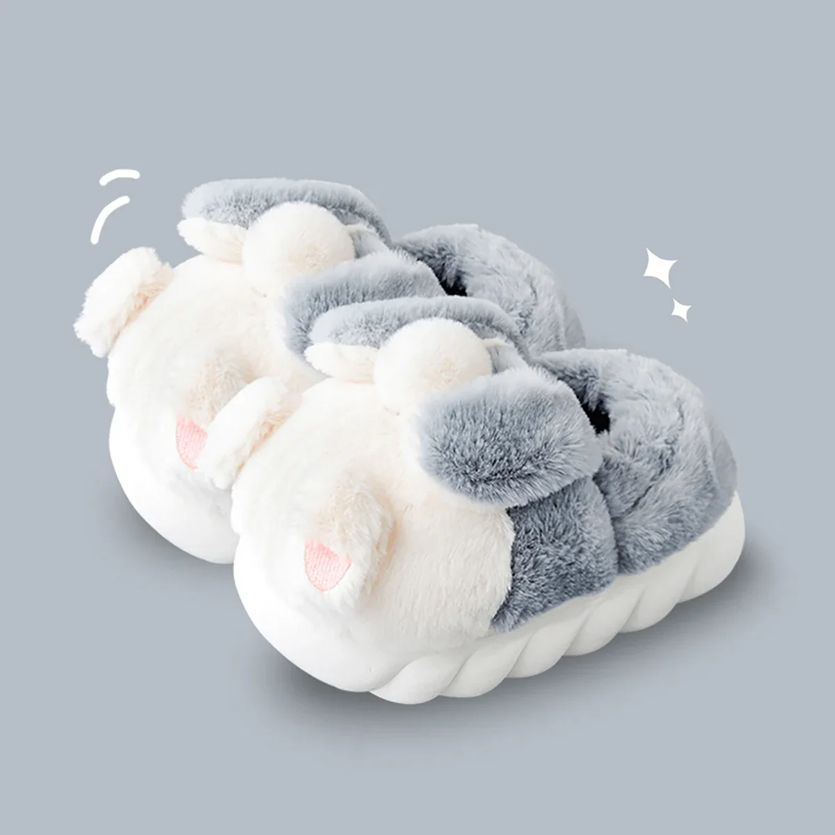 New Women\'s Home Cotton Slippers Cartoon Rabbit Bottom Shape Cotton Slippers For Warmth and Slip Resistance