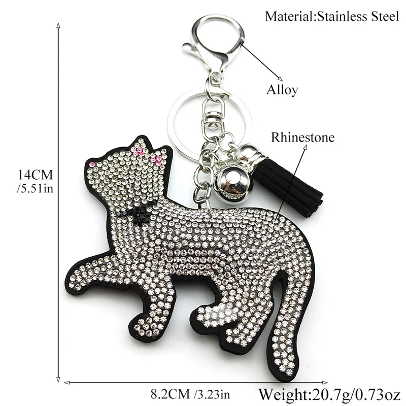 Lovely Kitty Cat Key Chain For Women Men White Shine Crystal Black Tassels Ragdoll Female Bag Hanging Fashion Key Ring Jewelry