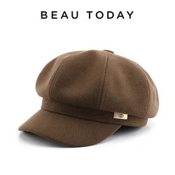BEAUTODAY Retro Octagonal Hats Women Solid Color Winter Warm Panama Hats Ladies Accessories Handmade 96545