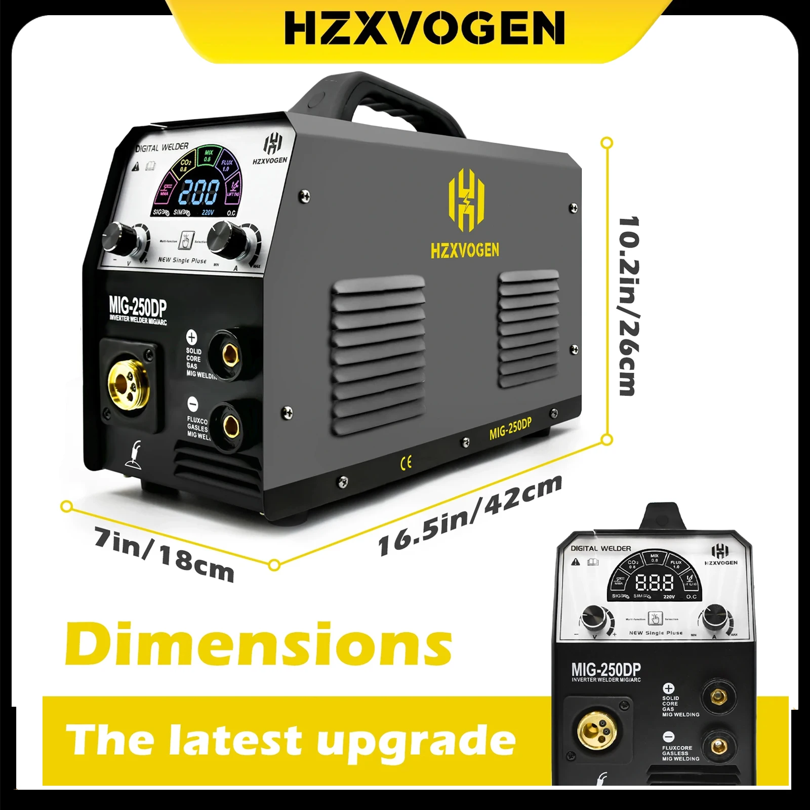 HZXVOGEN 4 in 1 Aluminium Welder MIG/ARC/LIFT TIG Pulse Semi-automatic Welding Machine IGBT Inverter Digital Display MIG250DP