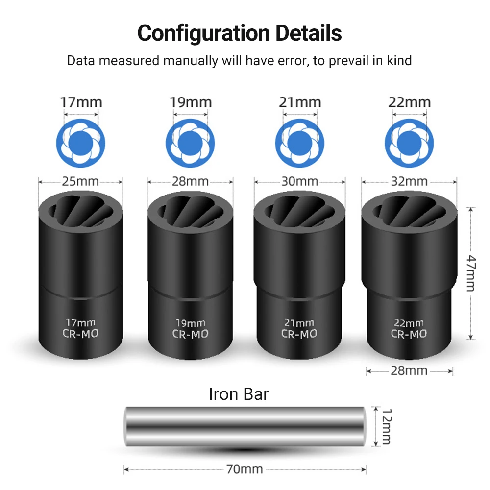 5Pcs Stripped Nut Remover Nut Extractor Socket Set 1/2\'\' Extraction Socket Kit for Out Rusted Rounded Damaged Nuts Sockets Bolts