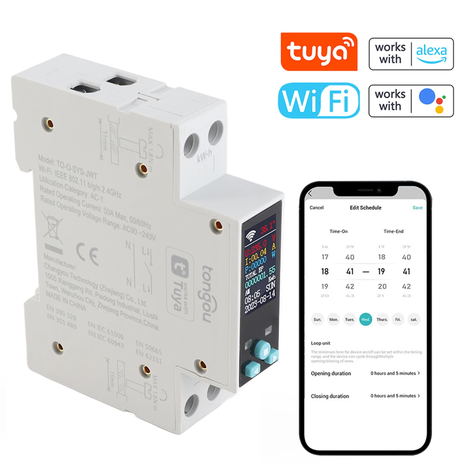 

Умный выключатель Tuya Wifi 35 мм для DIN-рейки, интеллектуальный счетчик электроэнергии, реле времени, управление через приложение