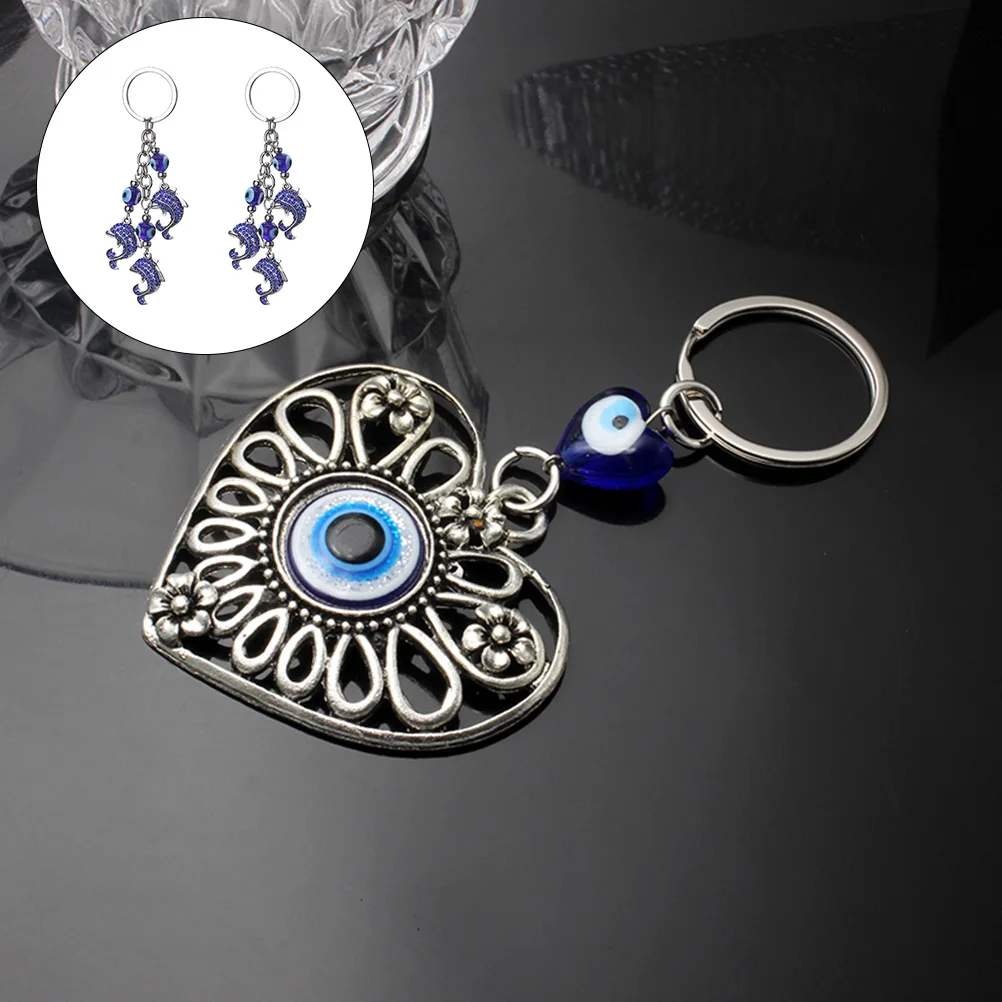 

2pcs Eye Dolphin Shaped Keychain Turkish Lovely Keyring Style Blue Eye Keyring Animal Charm Pendant Home Car Gift