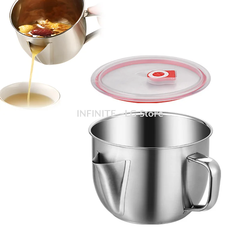

Fat Separator With Lid And Dual Spout Design, Stainless Steel Gravy And Sauce Strainer For Broth, Soup, Stew, Cool Touch Handle