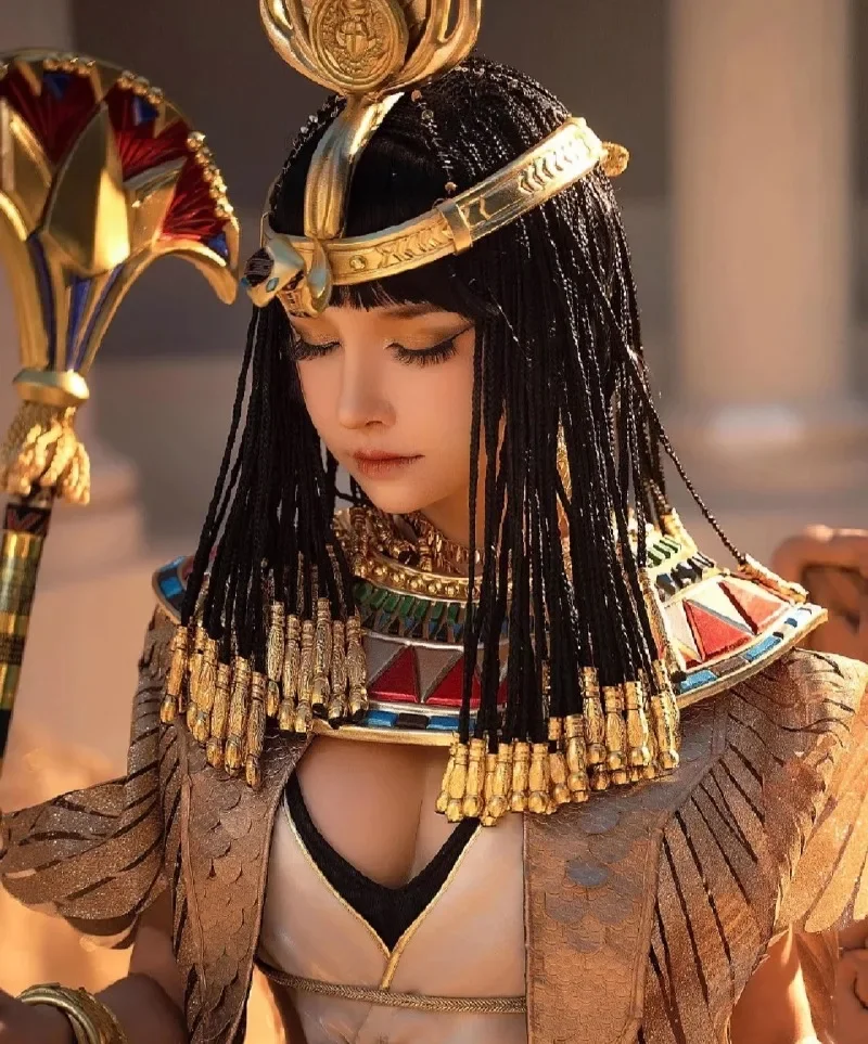 Medieval Queen Cleopatra Wig for Adult Women Ancient Egyptian Pharaoh Cosplay Halloween Egypt Princess Fancy Party