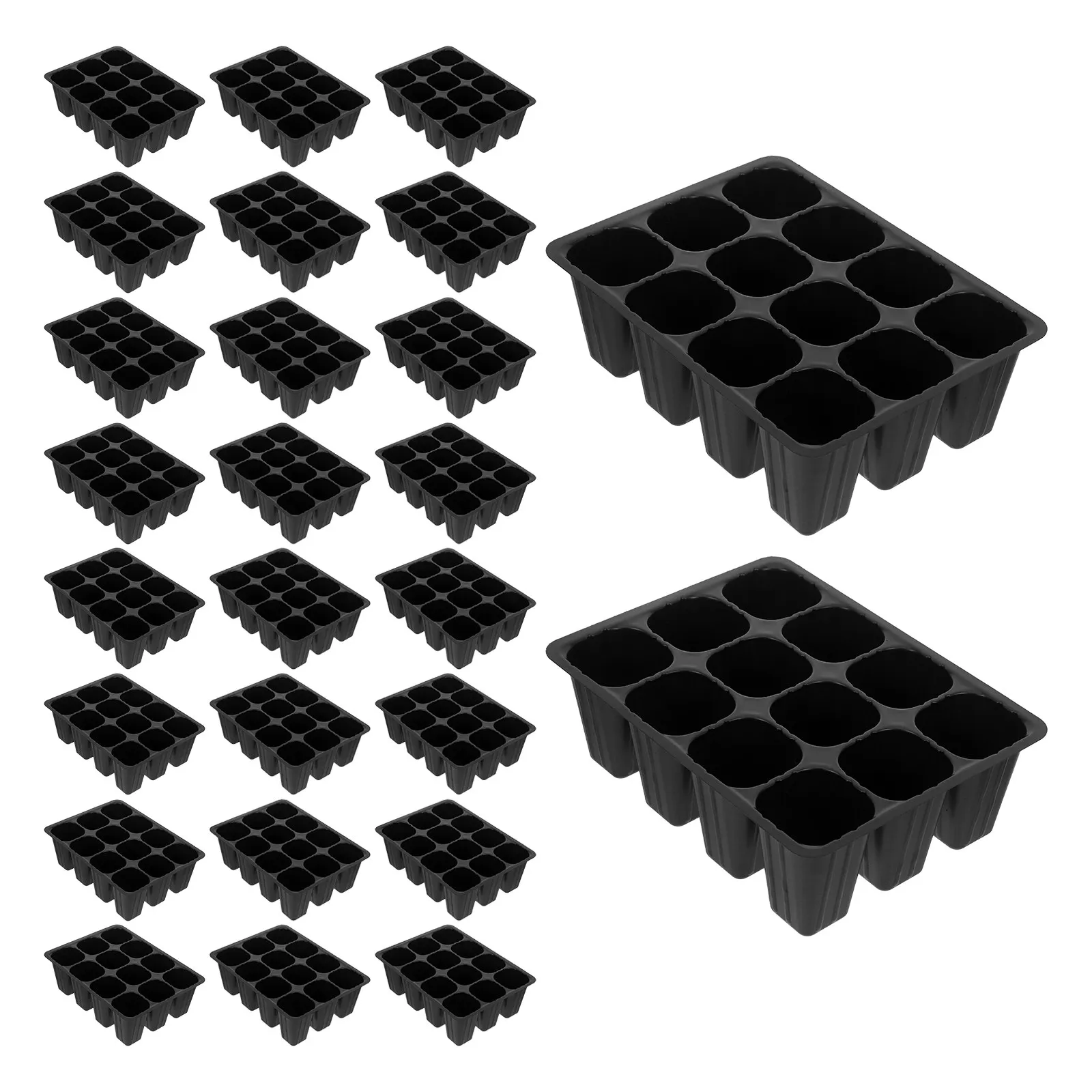 30Pcs Plastic Seedling Starter Trays with Even Drainage Holes Thermal Stable Black Growing Tray for Balcony Compact Greenhouse