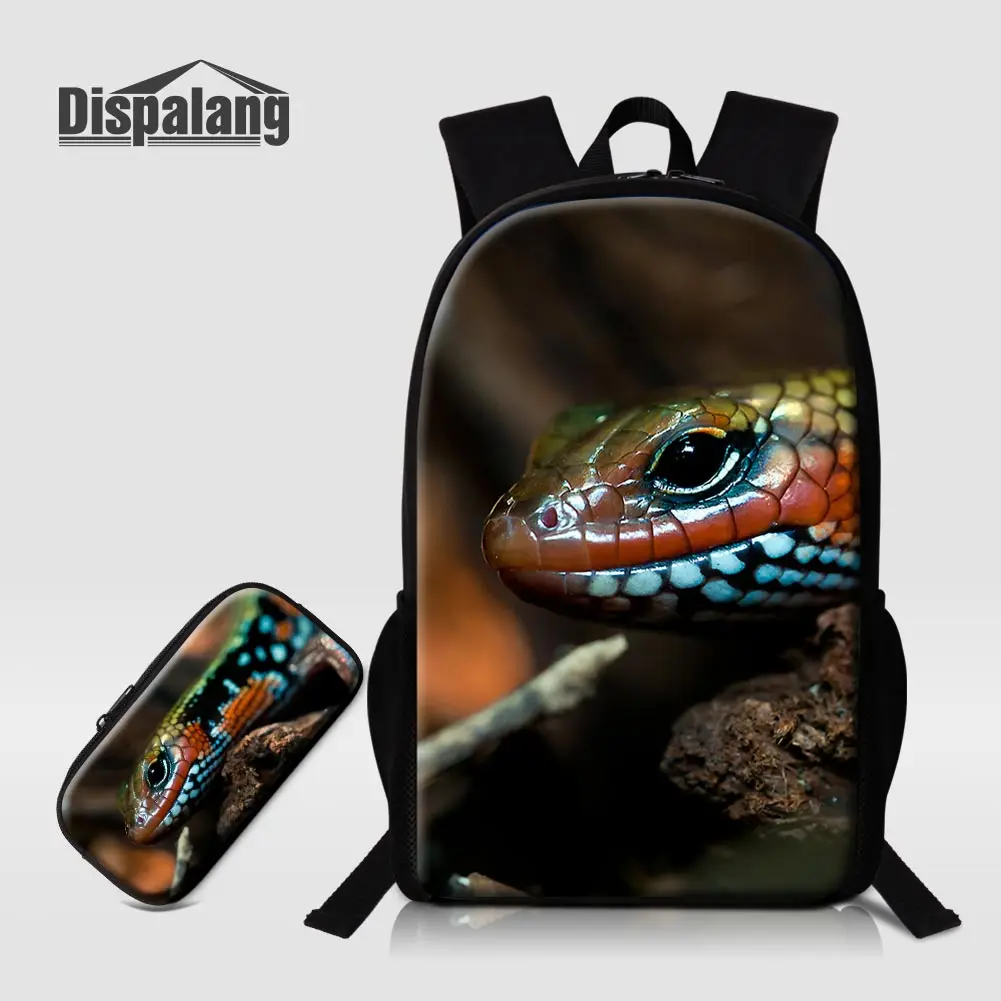 

Dispalang Animal Lizard Print School Backpack For Boys Chameleon Pencil Case Children's 16 Inch Large Schoolbag For Kids Bookbag