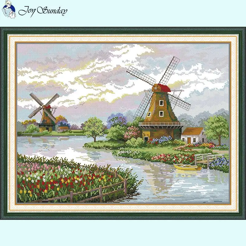 Kit punto croce paesaggio mulino a vento olandese Aida 14CT 16CT 11CT contato tessuto stampato ricamo set da cucito decorazioni per la casa fai da