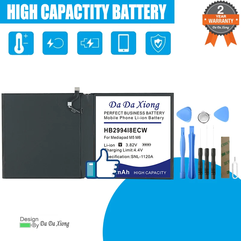 2024  New 9100mAh HB2994i8ECW Battery For Huawei MediaPad M6 10.8 M5 LITE + Double-Sided Tape Sticke