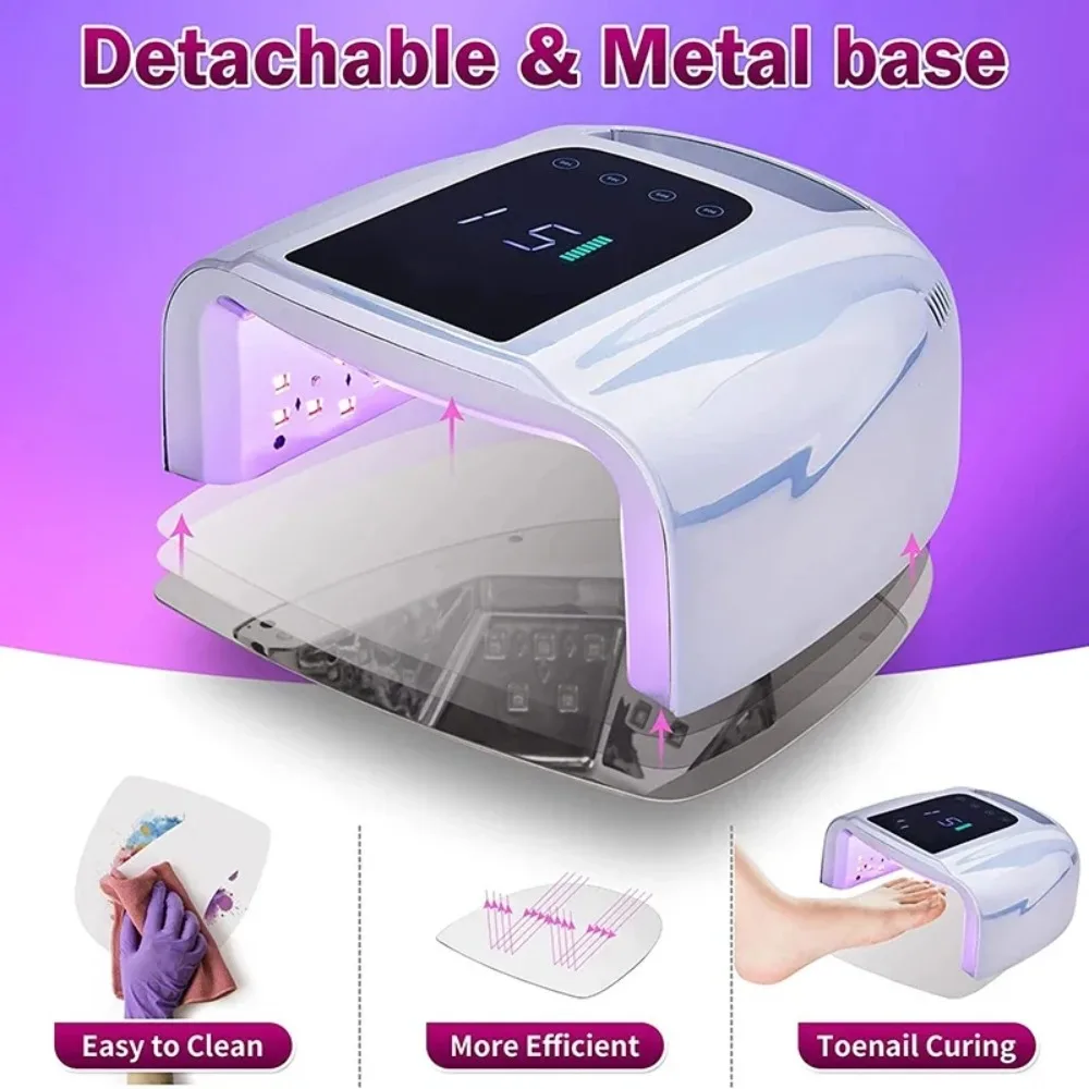 96W Mirror Reflective Nail Lamp with Metal Pad Cordless Manicure Dryer Wireless UV Light for Nails Rechargeable Nail UV LED Lamp