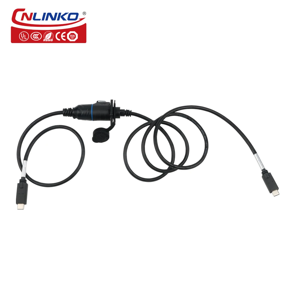 CNLINKO Waterproof Type-C Industrial USB 3.1 Male Plug Female Socket Jacks Panel Mount 0.5/1m Extension Cable USB Data Connector