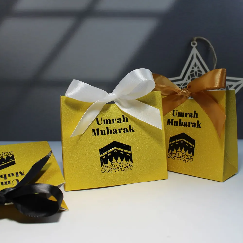 Elegant Shiny Candy Gift Boxes - Kaaba Arabic Umrah Mubarak Design for Muslim Celebrations and Decor