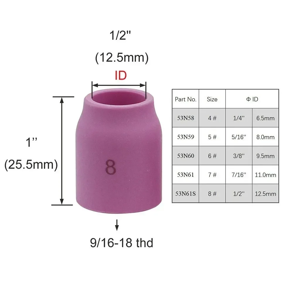 Imagem -05 - Bicos Cerâmicos de Alumina 53n61s Peças por Conjunto Copo de Lente de Gás para Tig Wp17 18 26 Acessórios de Tocha de Soldagem Consumíveis