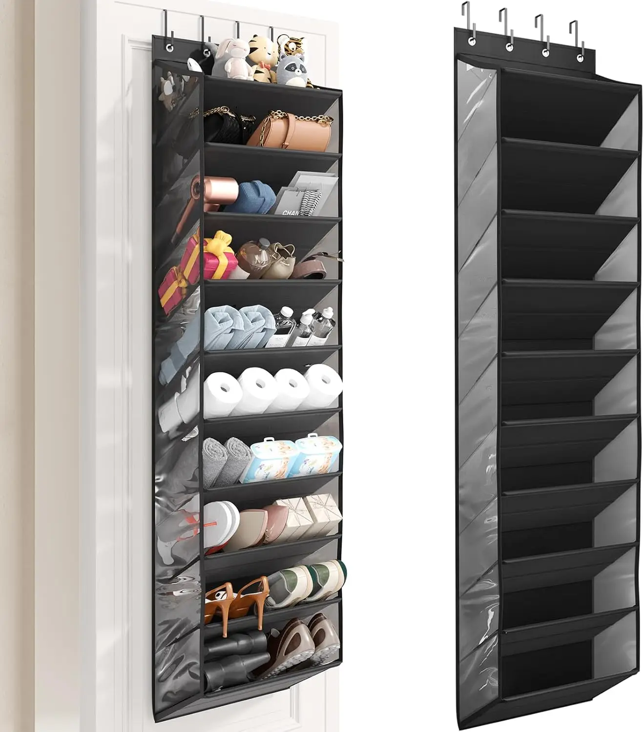 

10-ярусный прозрачный органайзер для обуви на дверь с глубокими карманами, подвесная полка для обуви с жесткими трубками для сохранения формы