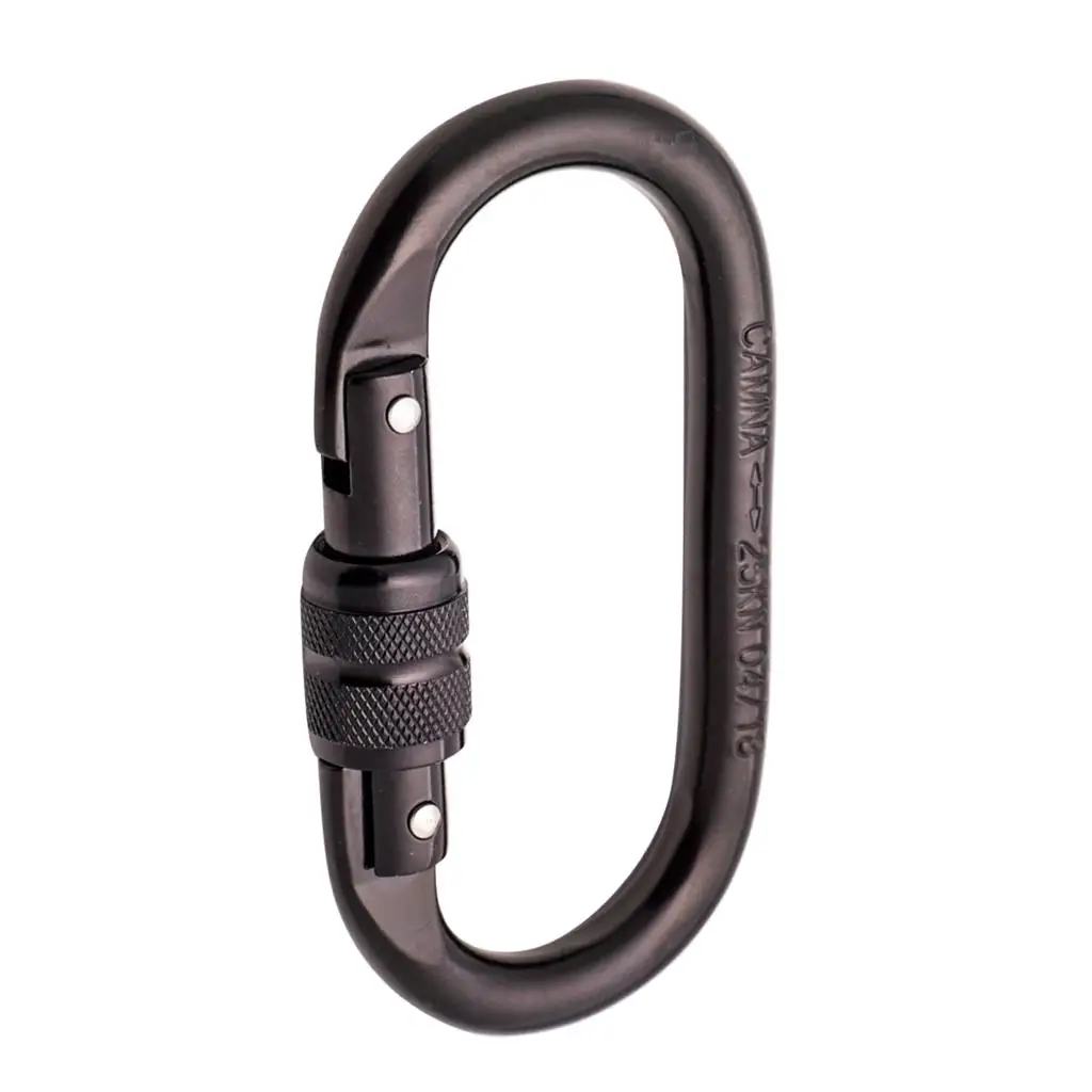 Oval Shape 25KN Metal Screw Locking Carabiner Hook Rock Climbing Rappelling