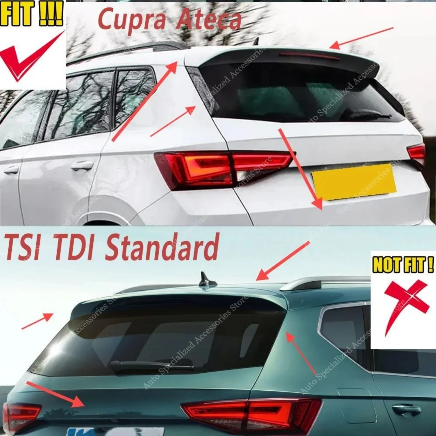 For Seat Ateca MK1 FR Maxton Style Rear Spoiler Caps Ateca FR/Cupra 2017-2024 Only Rear Top Tali Wing Bodykits Tuning