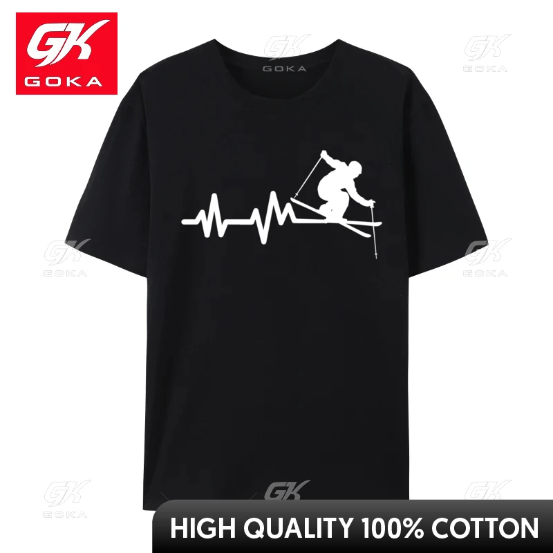 Ski Heartbeat Skiing Skier Printed Men's New Coming Summer T Shirt Fall Cotton T-Shirt Custom Tees Wholesale