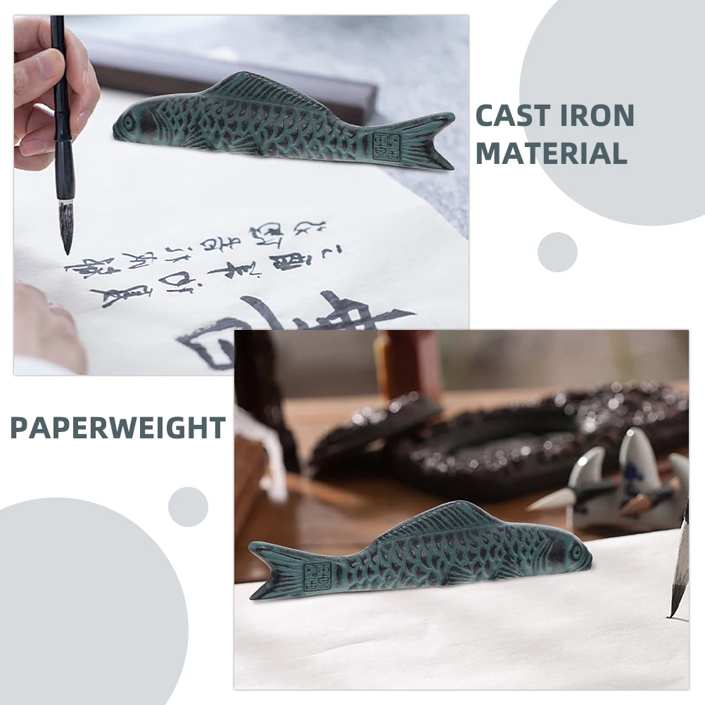 

Carp Shape Cast Iron Calligraphy Paperweight Sturdy Long Smooth Surface Hold Down Paper Sumi Drawing Tool Desktop Decor