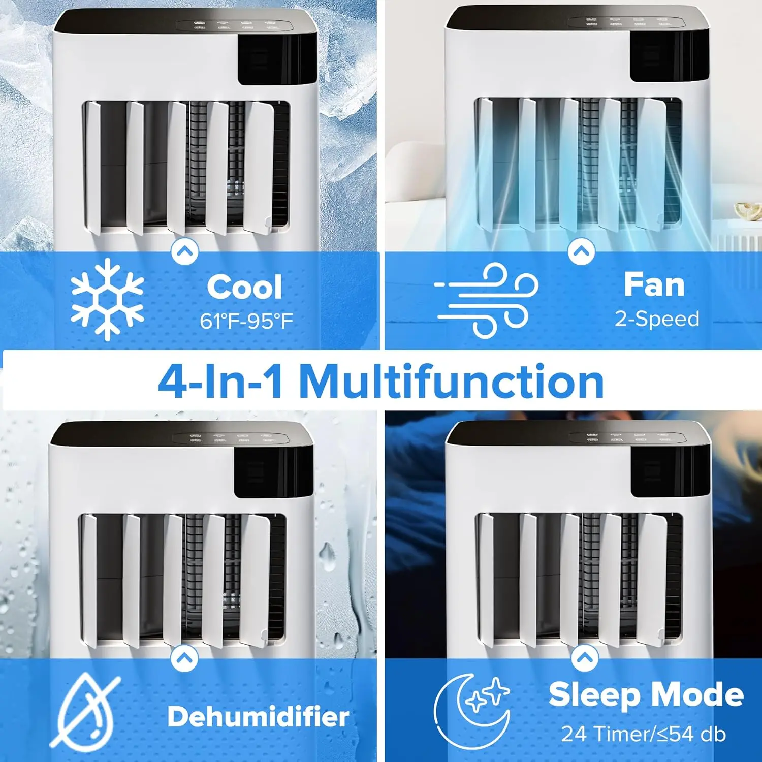 ポータブルエアコン、10,000 BTU ASHRAE (6000 BTU DOE) ポータブルAC 最大450平方フィート、4-in-1 ACユニット（急速冷却機能付き）