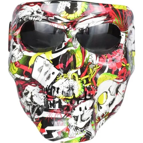 Lnshop Motorcycle Skull Face Mask Goggles - Scrawt Pattern- (Moto Bike) red + Black Glasses (From Abroad)