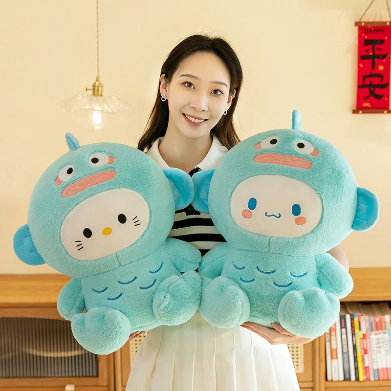 約28cm サンリオ ハンギャドン ハローキティ シナモロール 変身人魚人形枕 ストレス解消と癒しのおもちゃ 睡眠仲間