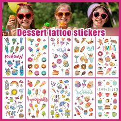 Tatuagem Adesivos para Crianças, Sobremesa Birthday Cake, Verão Ice Cream Tattoo Stickers, 10 Pcs