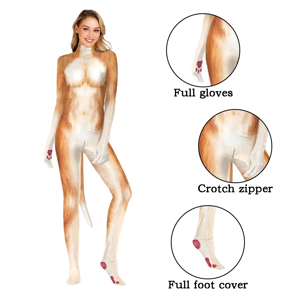

Halloween Women Movie Aavtar Costume Cosplay Carnival Purim Petsuit Catsuit Zentai Bodysuit with Tail 3D Print Party Clothes