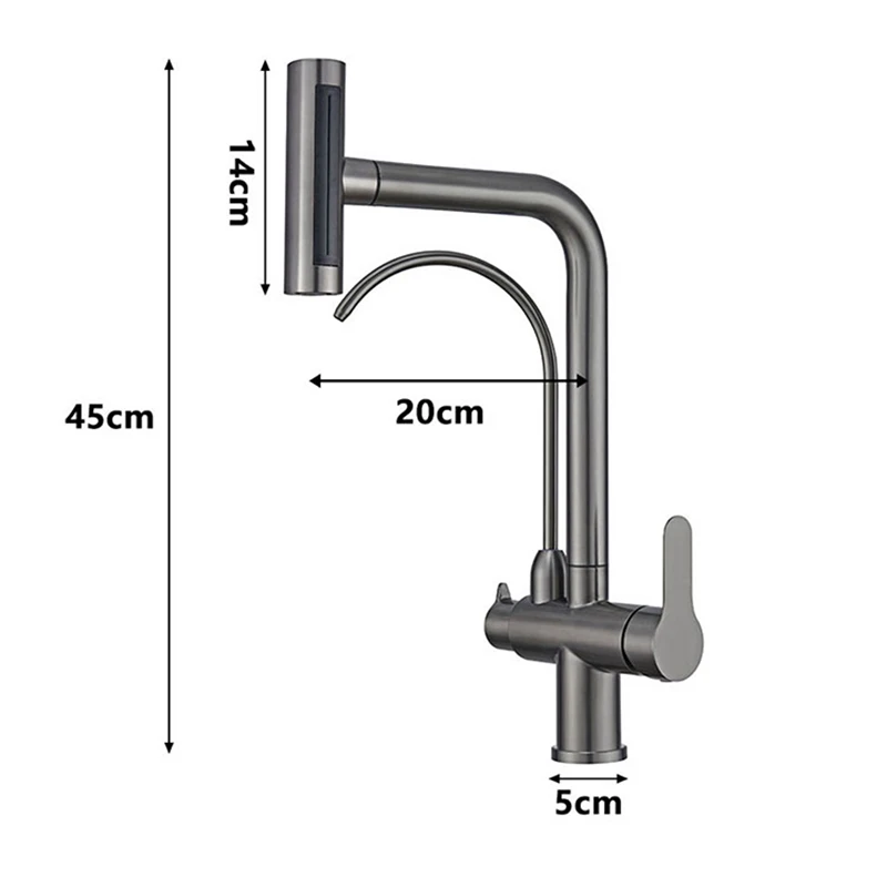 YCRAYS 4 Mode Waterfall Pull Out Kitchen Sink Faucet With Pure Tap Black Hot Cold Mixer Brushed Nickle Stream Sprayer Head Gray