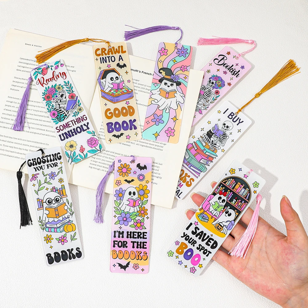 حامل صفحة الإشارات المرجعية للهالوين الشبح والهيكل العظمي للأطفال والمراهقين والكبار رائع للمكتبة المنزلية ونوادي الكتب والفصول الدراسية هدية إبداعية