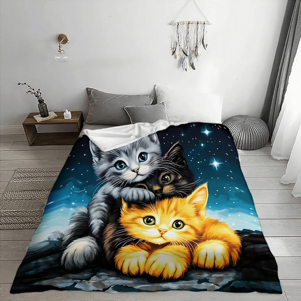 Starry Night Kittens, Gift for Cat Lovers, Soft Blanket, Adorable Feline Art, Cozy Home Decor, Multi-Purpose Comfort