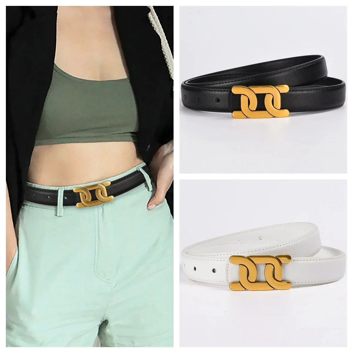 حزام نسائي عصري مع إحساس بالتصميم، يقترن بالجينز أو التنانير، يخلق شعورًا بسيطًا وعصريًا