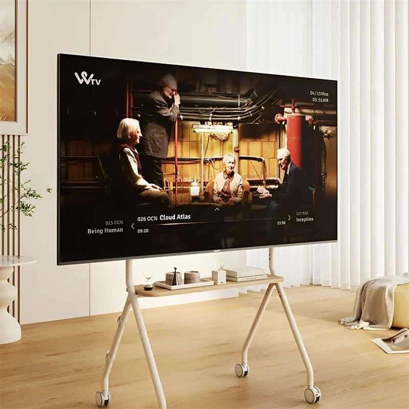 & Creative Floor Standing TV Cart with Wheels Mobile TV Stand with Storage Shelf for Living Room Home Theater Multifunctional