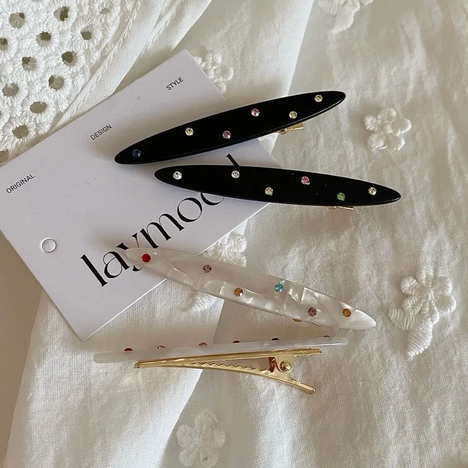 2 unids/set Clip de pelo de acetato pasadores de cristal de diamantes de imitación coloridos alfileres laterales hojas geométricas dulces elegantes accesorios para el cabello de mujer