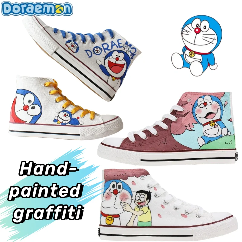 

Doraemon творческая личность мультфильм рисунок граффити студенческие высокие кеды для отдыха на открытом воздухе парусиновая обувь на шнуровке подарок высокого качества